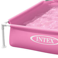 Piscina desmontable pequeña INTEX color rosa, medidas 122x122x30cm, forma cuadrada, incluye tapón para desagüe y parche de reparación, capacidad de 342L - details 2