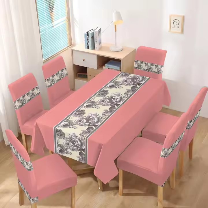 TODOBIEN STORE - Juego de Mantal y Funda de Silla, Mantel de Mesa Rectangulo 140 x 220, 6 Fundas para Silla con Elastico, 100% Poliester, Estampado Moderno. - 1