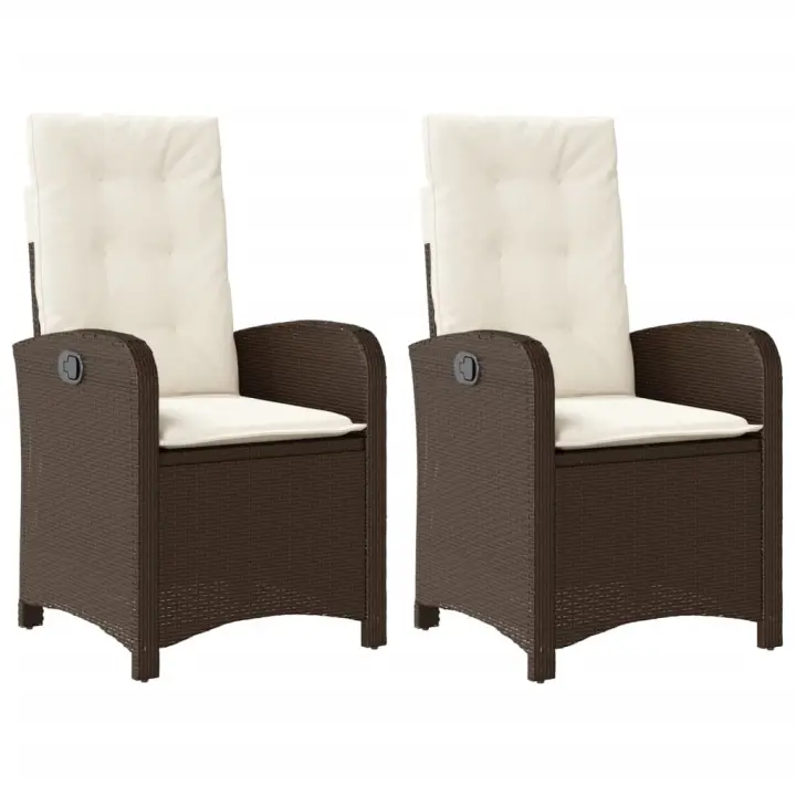 vidaXL Sillones reclinables jardín con cojines marrones 2 uds ratán PE - 1