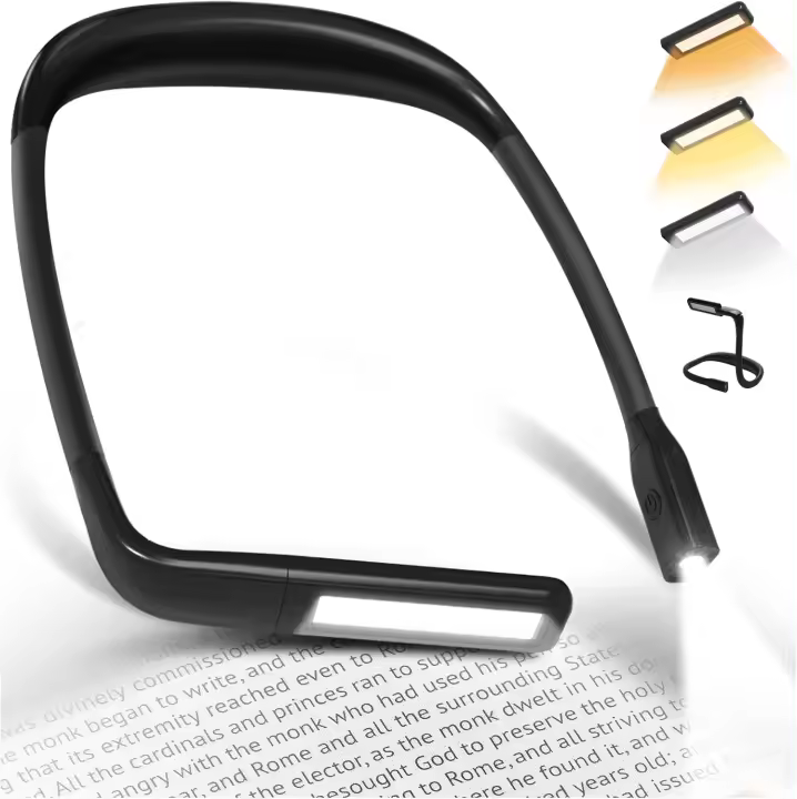 Lámpara de lectura para el cuello, lámpara de lectura recargable para cama, luz de lectura LED flexible de 3 colores, lámpara de cuello para libros, tejer, coser, acampar, reparar, regalo para mujeres, hombres, adolescentes, lectores - 1