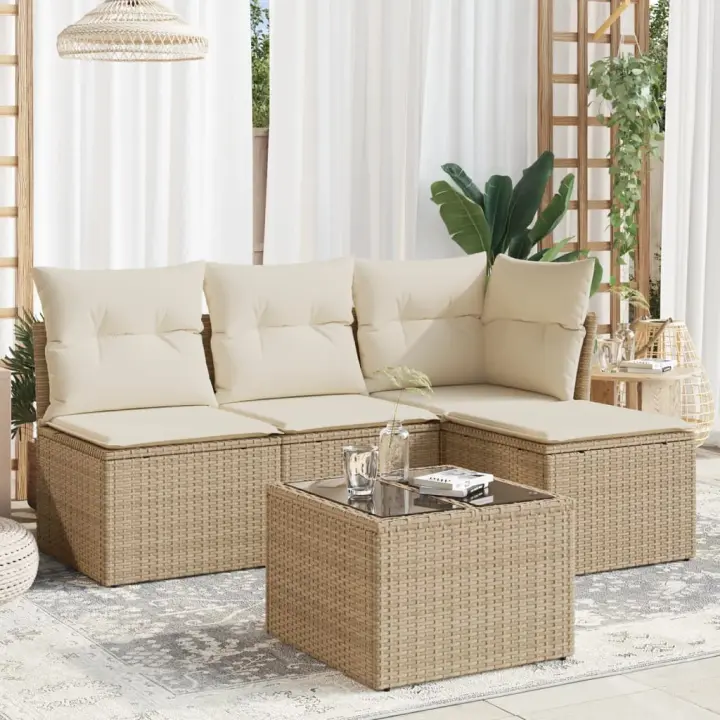 vidaXL Juego de sofás jardín con cojines 5 pzas ratán sintético beige - 1
