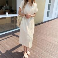 Vestido Camisa De Mujer REALEFT 2024 Primavera Lino Monabroca Con Bolsillo Cintura Alta Casual Suéter Solido Con Cordón - details 5