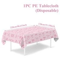 Mantel De Fiesta Coquette Para Mujeres Y Niñas En Rosa Con Lazo Decoración Elegante Para Bodas Y Baños De Luz Fiesta De Cumpleaños Decoración De Mesa Para Ocasiones Especiales - details 1