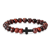 Pulsera De Rosario Para Hombres Y Mujeres Con Piedras Naturales Y Madera Hematita Onix Joyería De Yoga Meditación Pulsera Cruz - details 14