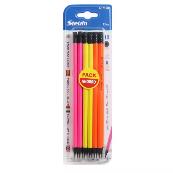 Stelam Matita Lápices HB con Goma, 12 Unidades, 19 cm, Madera Negra  (Elegante, Duradera, Suave), Ideal para Estudiantes, Regalos y Dibujo - Pack Ahorro - 1