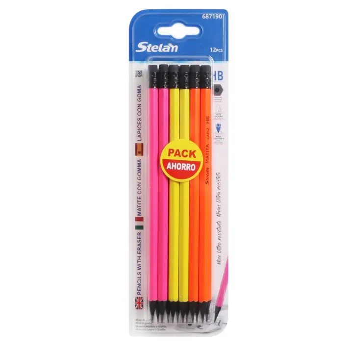 Stelam Matita Lápices HB con Goma, 12 Unidades, 19 cm, Madera Negra  (Elegante, Duradera, Suave), Ideal para Estudiantes, Regalos y Dibujo - Pack Ahorro - 1