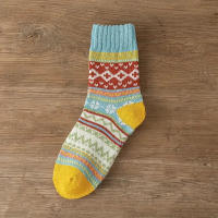 5 Pares De Calcetines De Punto Geométrico Para Mujer Diseño Retro De Bloques De Colores Calcetines Casuales De Otoño E Invierno Cómodos Y Suaves - details 5