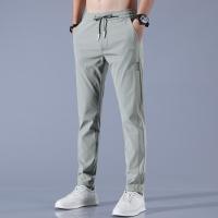 Pantalones De Negocios Casual Para Hombre 2024 Hechos De Seda De Hielo Espesidad Negra Gris Delgados Elásticos Transpirables Para Exterior Running - details 6