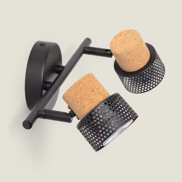 Ledkia Lámpara de Pared Metal y Corcho Dos Focos Liksy Negro - 1