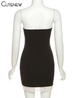 Vestido Mini De Encaje Sólido Negro Para Mujer Verano 2023 Estilo Hipster Sexy Con Pecho Empapado Ajustado Y Cintura Natural Vestimenta De Fiestas Nocturnas - details 3