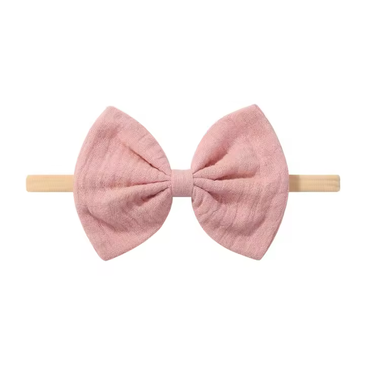 Diadema elástica sin costuras con lazo de muselina de hilo de algodón para bebé, linda diadema hecha a mano para bebé, accesorios para el cabello - 1