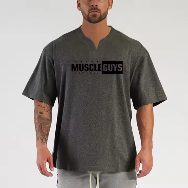 New Summer Cotton Short Sleeve T-shirt Men Running Shirts Gym Fitness Loose Plus Size T Shirts Man Casual Fashion V-neck Tops - 1
