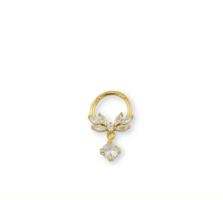 Piercing Septum de Oro con Cristales, Diseño Floral con Colgante, 8mm (SE VENDE POR UNIDAD), Ref: CHP153670C - 1