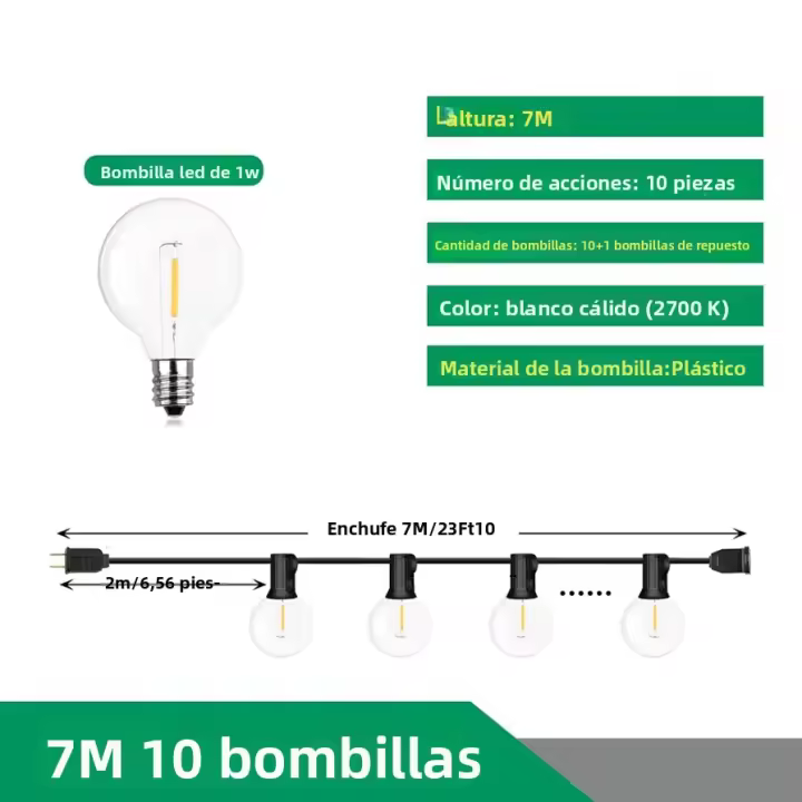 Luces De Cadena LED G40 Para Exterior 110V/220V Guirnalda De Luces Para Patio Fiesta Bodas Camping Jardín Decoración De Calle - 1