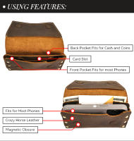 Bolsa De Cintura Para Hombre De Cuero Genuino Retro 1 Pieza Dos Maneras De Usar Con Clip De Cuero Multifuncional Bolsa De Teléfono Zero Monedero - details 6