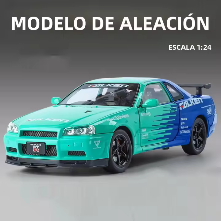 Nissan GTR Skyline Coche Deportivo Modelo a Escala 1:24 Con Sonido Y Luz Vehículo De Metal Para Niños Juguete Con Retroceso Pulido - 1