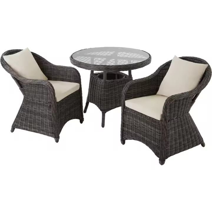 TECTAKE - Conjunto de ratán y aluminio lujoso compuesto de 2 sillones y mesa, Estructura de aluminio - muy estable, Las piezas se entregan montadas, Poliratán de aspecto totalmente natural e impermeable - 1