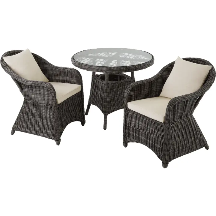 TECTAKE - Conjunto de ratán y aluminio lujoso compuesto de 2 sillones y mesa, Estructura de aluminio - muy estable, Las piezas se entregan montadas, Poliratán de aspecto totalmente natural e impermeable - 1