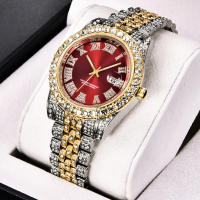 Reloj De Cuarzo Para Hombre Con Diamantes Y Calendario Estelar Moda Nueva Correa De Acero Y Metal Gold Reloj De Pulsera Casual - details 0