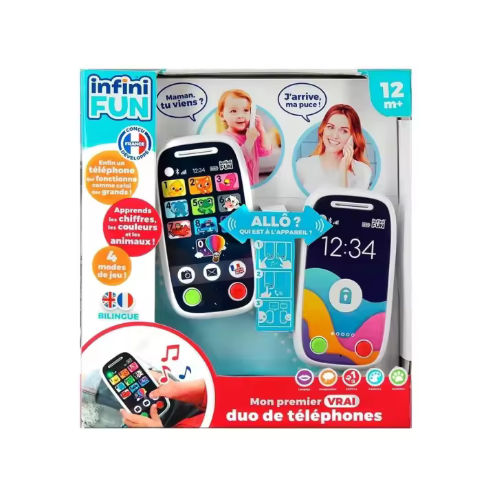 Cefa Toys , Infinifun Teléfono de juguete  Dúo Bluetooth con Pantalla Táctil , Luces y Sonidos, Incluye Juegos de Números, Vehículos, Colores y Animales. - 1