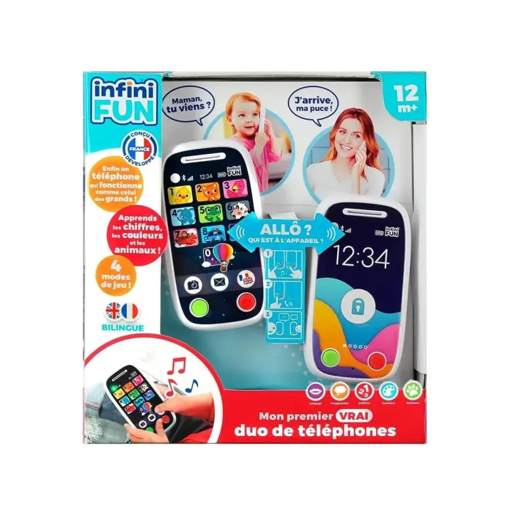 Cefa Toys , Infinifun Teléfono de juguete  Dúo Bluetooth con Pantalla Táctil , Luces y Sonidos, Incluye Juegos de Números, Vehículos, Colores y Animales. - 1