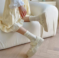 Calcetines De Algodón Para Mujer 5 Pares Ruffle Tubo Medio Calcetines Cortos Transpirables Moda Primavera Otoño - details 2