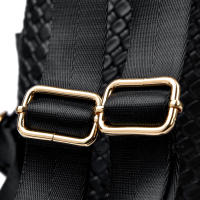 Mochila De Cuero Para Mujer LANYIBAIGE Estilo Vintage Casual Día Escuela Bolsa De Mano Negra Con Cierre De Cremallera - details 15