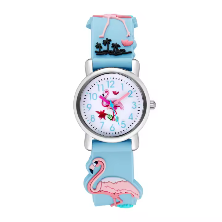Reloj Infantil De Cuclillas Con Patrón De Flamenco Divertido Resistente Al Agua De Moda Y Casual Con Marcadores Arábigos Y Correa De Goma - 1