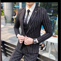 Traje De 3 Piezas Estampado De Rayas Y Cuadros De Alta Calidad - Traje Elegante Para Bodas Y Negocios Estilo Británico Con Chaleco Y Pantalones - details 27