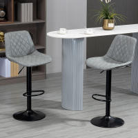 HOMCOM Juego de 2 Taburetes de Bar Giratorios, Taburetes Altos de Cocina con Altura Ajustable 86-106 cm, Sillas Altas de Cocina, Tapizada en Cuero Sintético, Respaldo y Reposapiés, Gris - details 1