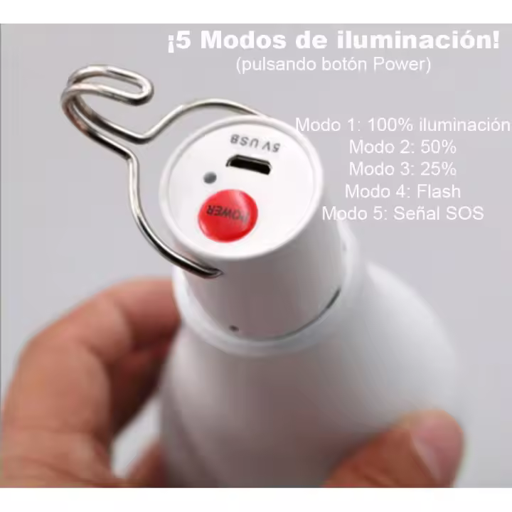 Bombillas Solares LED 12W Recargables con Placa Solar USB - Certificación CE - Campo, Casa, Jardín - Ahorro Energético Panel，con mando a distancia - 1