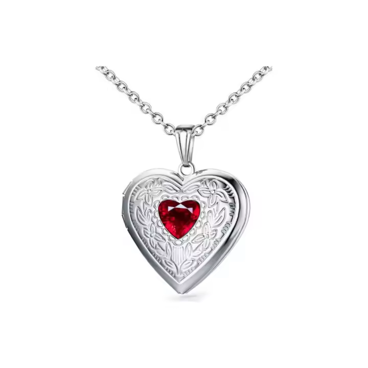 Collar con medallón de piedras natales que contiene imágenes, medallón de fotos con forma de corazón de amor, collar con cristales, colgante, regalos de cumpleaños - 1