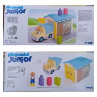 Playmobil junior (71686) camion basculante de obras con camionero obrero y garaje para transporte de material de construccion, camioneta, camión volquete con formas encajables de colores para encajar - details 6
