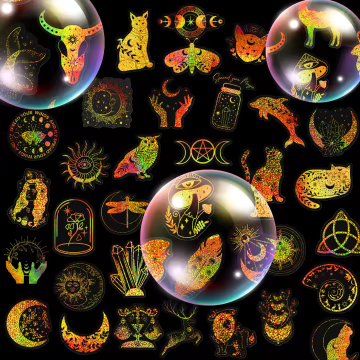 100 Hojas De Pegatinas De Láser Dorado Transparentes Stickers Mágicos PET Brillantes Holográficos Para Manualidades - 1