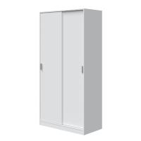 Meimon Armario de 2 puertas correderas en melamina Blanco, con barra de colgar de aluminio extraíble, guía ABS silenciosa, tiradores ABS gris aluminio, estante interior fijo, tacos ABS antirruido, mide 200×100×50 cm (prof. útil 45 cm, apertura 40,5 cm) - details 1