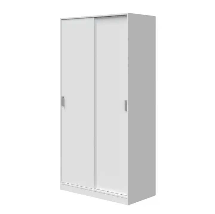 Meimon Armario de 2 puertas correderas en melamina Blanco, con barra de colgar de aluminio extraíble, guía ABS silenciosa, tiradores ABS gris aluminio, estante interior fijo, tacos ABS antirruido, mide 200×100×50 cm (prof. útil 45 cm, apertura 40,5 cm) - 1