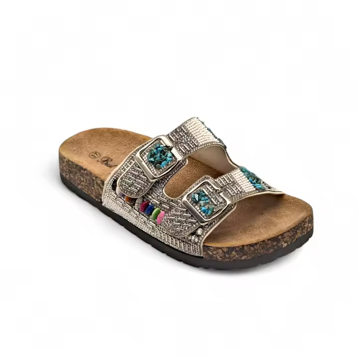 Calzados soraia, Sandalias de Mujer Estilo Boho con Hebillas Ajustables, Plantilla Ergonómica de Corcho, Sandalia Plana Abierta con Detalles Étnicos, Cómoda para Verano, Playa o Uso Diario Bohemio Hebilla - 1