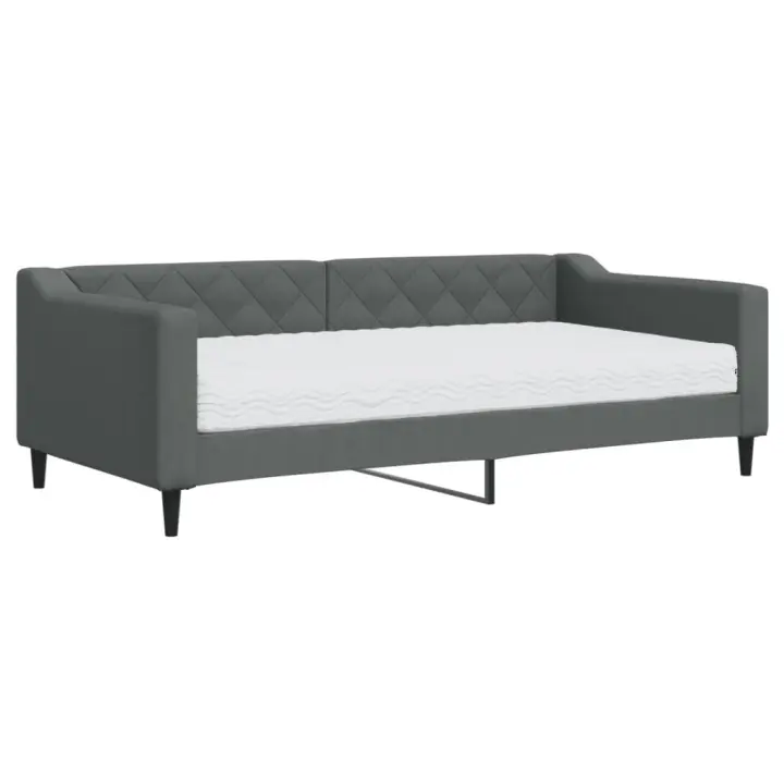 vidaXL Sofá cama con colchón tela gris oscuro 90x190 cm - 1