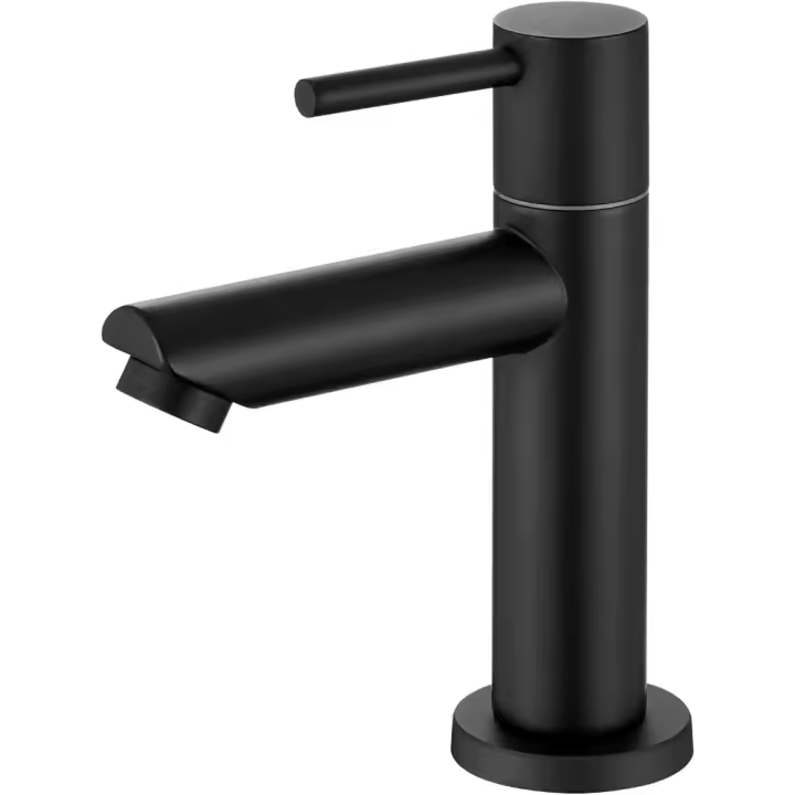 Grifo de Agua Fría con Caño de Altura Individual, Lavabo Negro Individual con Tubo de Entrada, 9,34cm - 1