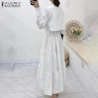 Vestido Largo Elegante ZANZEA Para Mujer Con Cuello Alto Y Volantes Color Sólido Ropa Casual Vestidos De Fiesta De Navidad Y Cumpleaños - details 3
