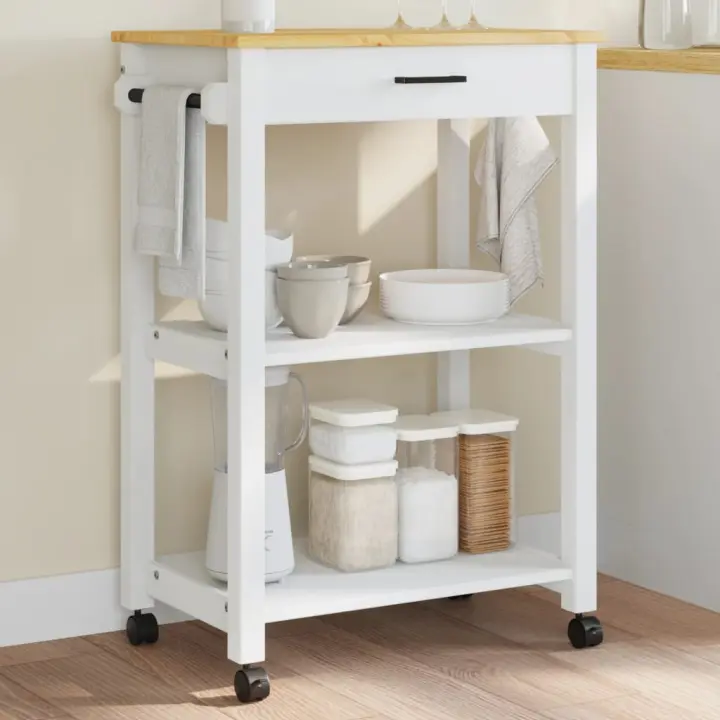 vidaXL Carrito de cocina MONZA madera maciza de pino 60x40x90 cm en color Blanco/Marrón - 1