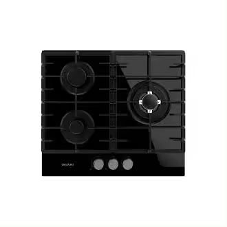 Cecotec Bolero Squad G 3200F Glass Black Placa d.e gas 3 fuegos acabado en cristal negro parrillas completas de hierro fundido potencia de 6 25kW quemador WOK triple corona - 1