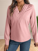 Blusa Elegante De Negocios Para Mujer Con Cuello En V Y Mangas Largas Vestido Trabajo Tops Casual De Poliéster Transpirable Para Otoño/Winter - details 26