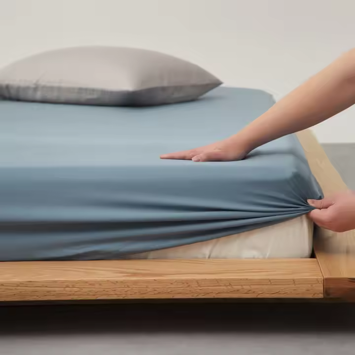 Sábana Ajustable Azul De Fibra De Bambú Eucalipto Para Cama De 1.2/1.5/1.8m Con Cinturones Elásticos Cubierta De Matrás Silky Transpirable - 1