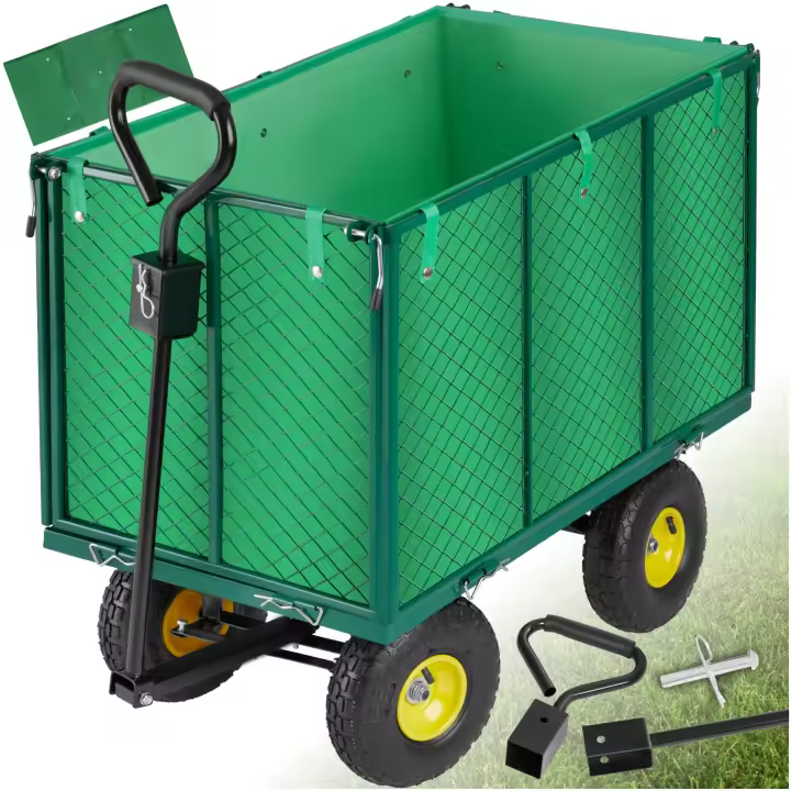 Tectake - Carrito de transporte máx. 544 kg  Laterales abatibles con cierre  Incluye funda para el interior  Capacidad de carga total: hasta 544 kg  Medidas (largo x ancho x alto): aprox. 108 x 54 x 79,5 cm  Enganche para remolque desmontable - 1