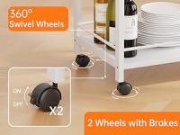 Carrito de Bar Blanco, Carrito de Servicio, Carrito de Cocina de 3 Niveles con Ruedas y Almacenamiento, Carrito de Bebidas Alcohólicas para Comedor Sala de Estar - details 3