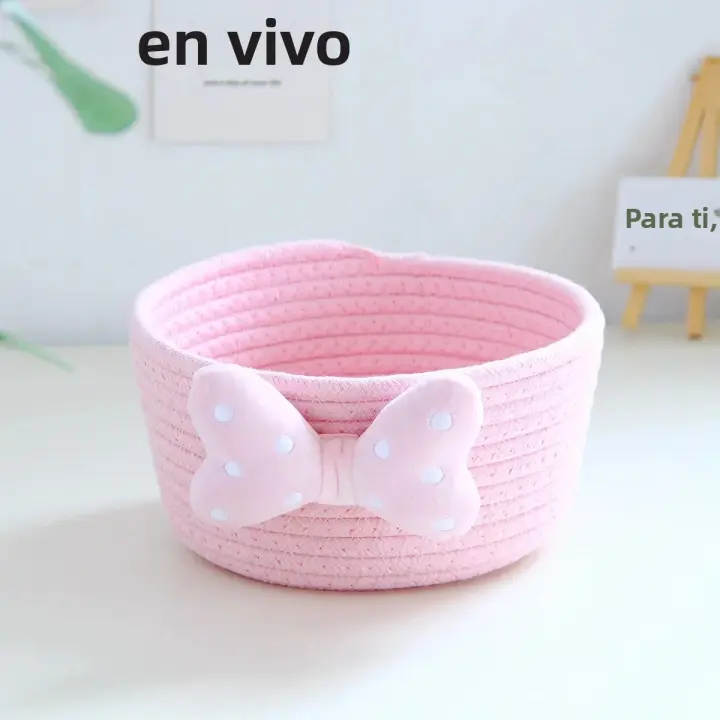 Cestas De Almacenamiento De Tela De Algodón Tejidas Con Dibujos Animados Para Joyería Cosméticos Snacks Juguetes Organizador Ecológico Para Escritorio - 1