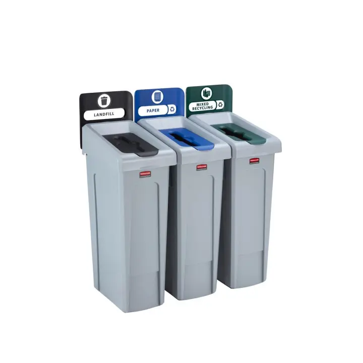 Rubbermaid Juego de tres contenedores de reciclaje Slim Jim®: vertedero/papel/reciclaje mixto - 1