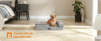 Feandrea Cama Perro Mediano, Caseta para Mascotas, Ortopédica con Espuma Corrugada, Bordes Elevados Acolchados, Funda Extraíble Motivo Rosa Peluche, 71 x 58 x 16/91 x 68 x 16/106 x 81 x 18/122 x 89 x 18 cm, Gris Paloma, Regalo de Navidad - details 0