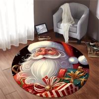 Alfombra Redonda De Navidad Santa Regalo Alfombra De Flanela Suave Y Absorbente Antideslizante Para Sala De Estar Dormitorio Entrada Lavable Máquina Decoración De Vacaciones - details 2